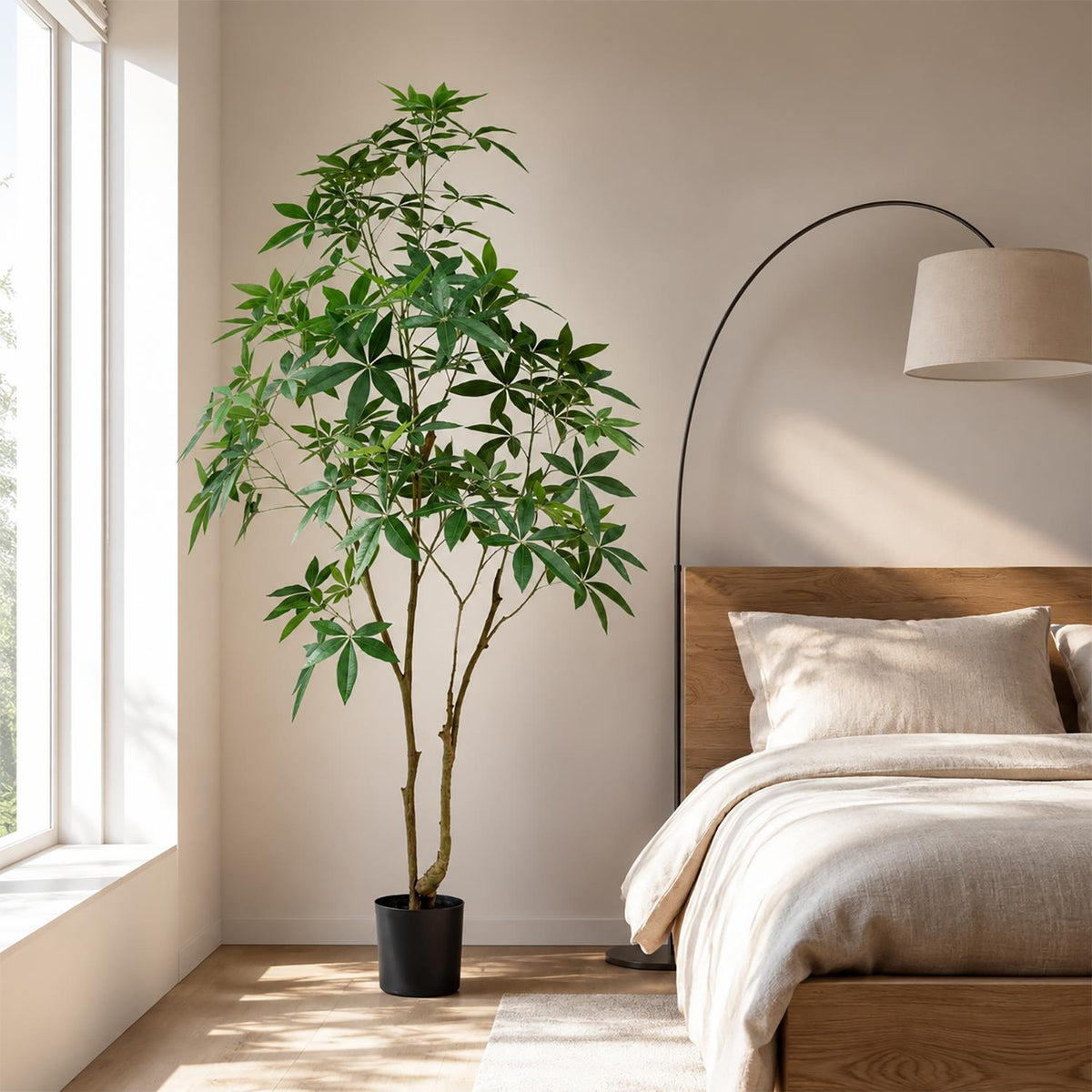 Large 210cm artificial Pachira money tree in black pot