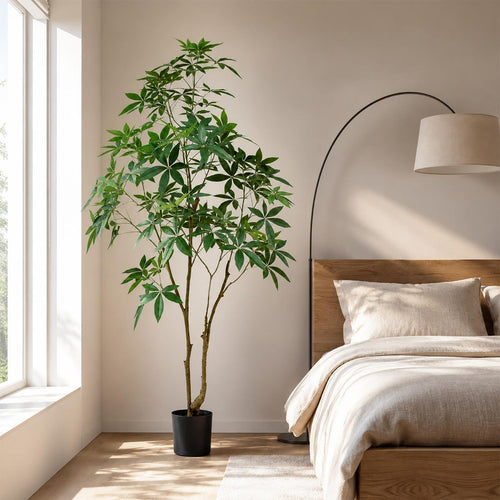 Large 210cm artificial Pachira money tree in black pot