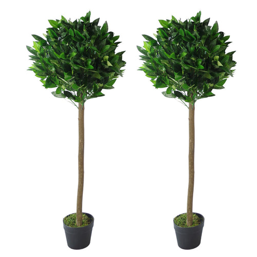 Pair of 120cm artificial bay topiary ball trees