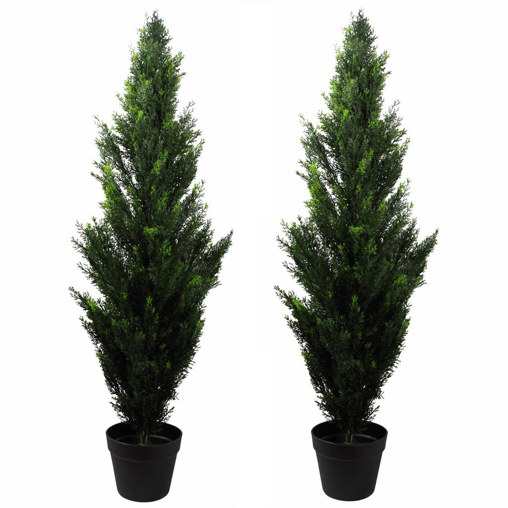 Pair of 120cm UV-resistant artificial cedar topiary trees
