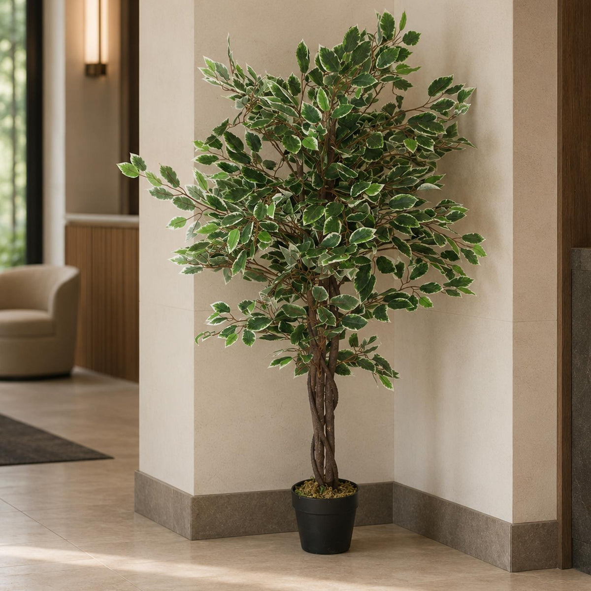 130cm variegated artificial ficus tree with white-edged leaves – view 4