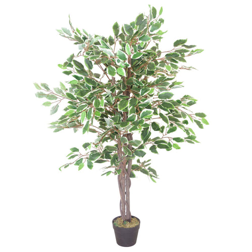 130cm variegated artificial ficus tree with white-edged leaves