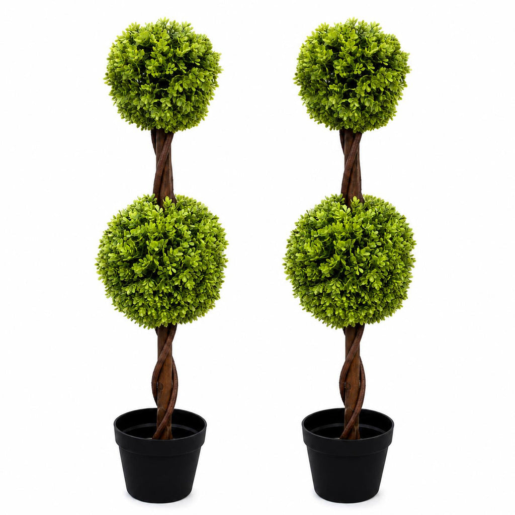 Pair of 90cm artificial double ball topiary trees