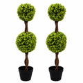 Pair of 90cm artificial double ball topiary trees