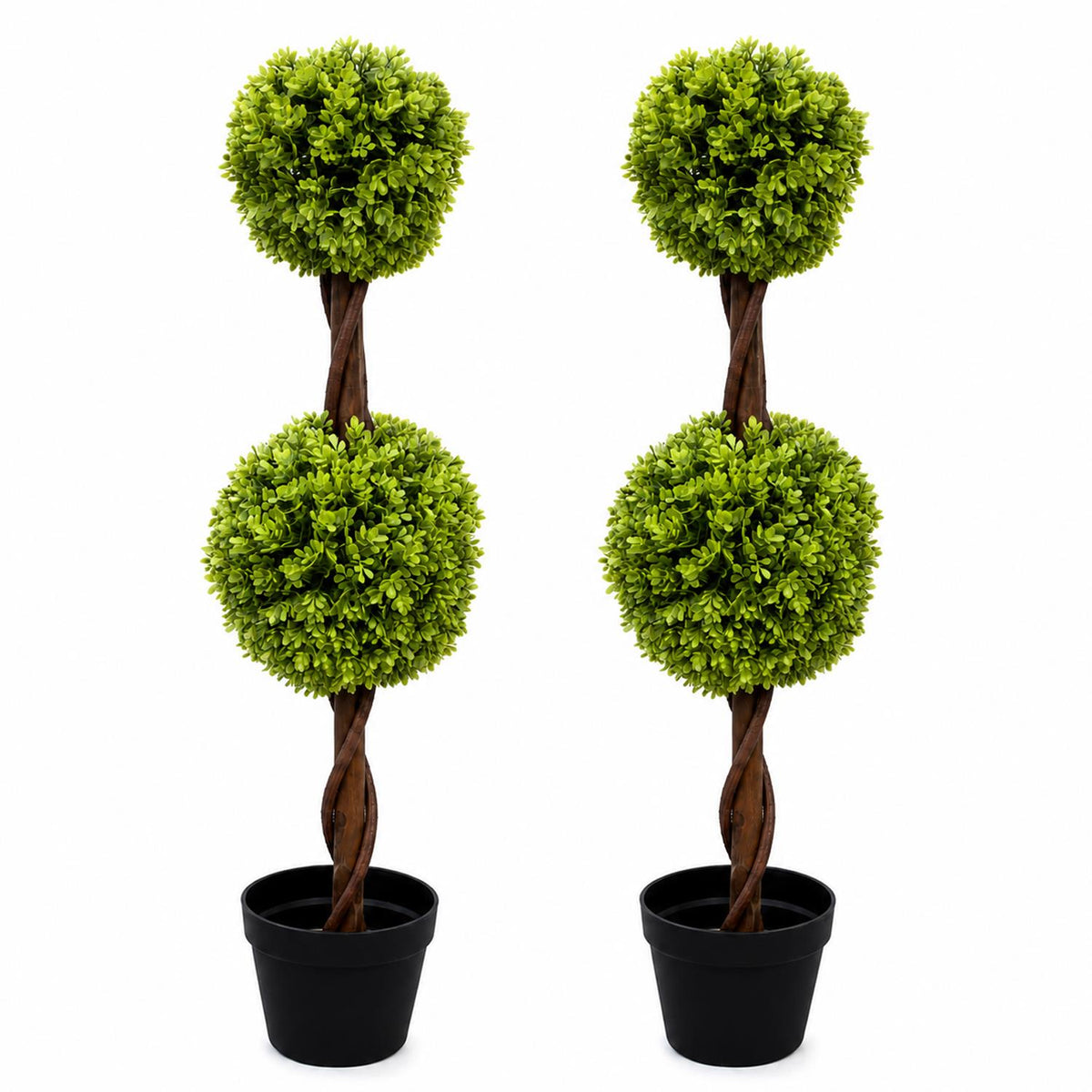 Pair of 90cm artificial double ball topiary trees