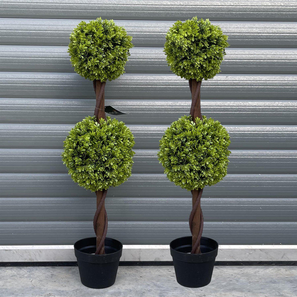 Pair of 90cm artificial double ball topiary trees – view 3