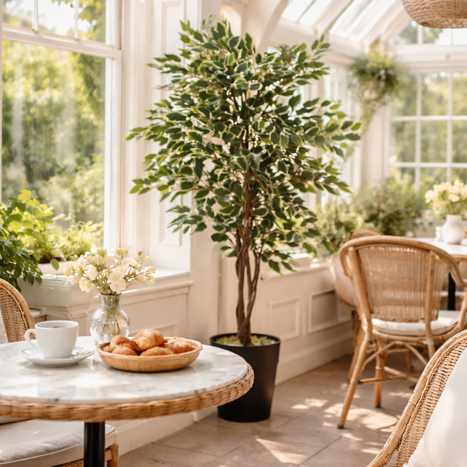 130cm variegated artificial ficus tree with white-edged leaves – view 2