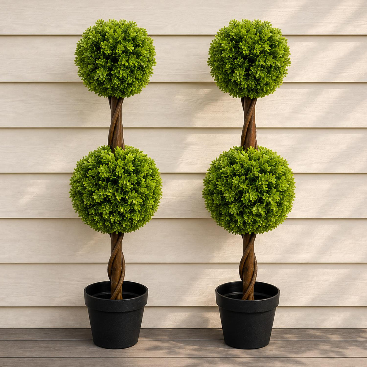 Pair of 90cm artificial double ball topiary trees – view 6